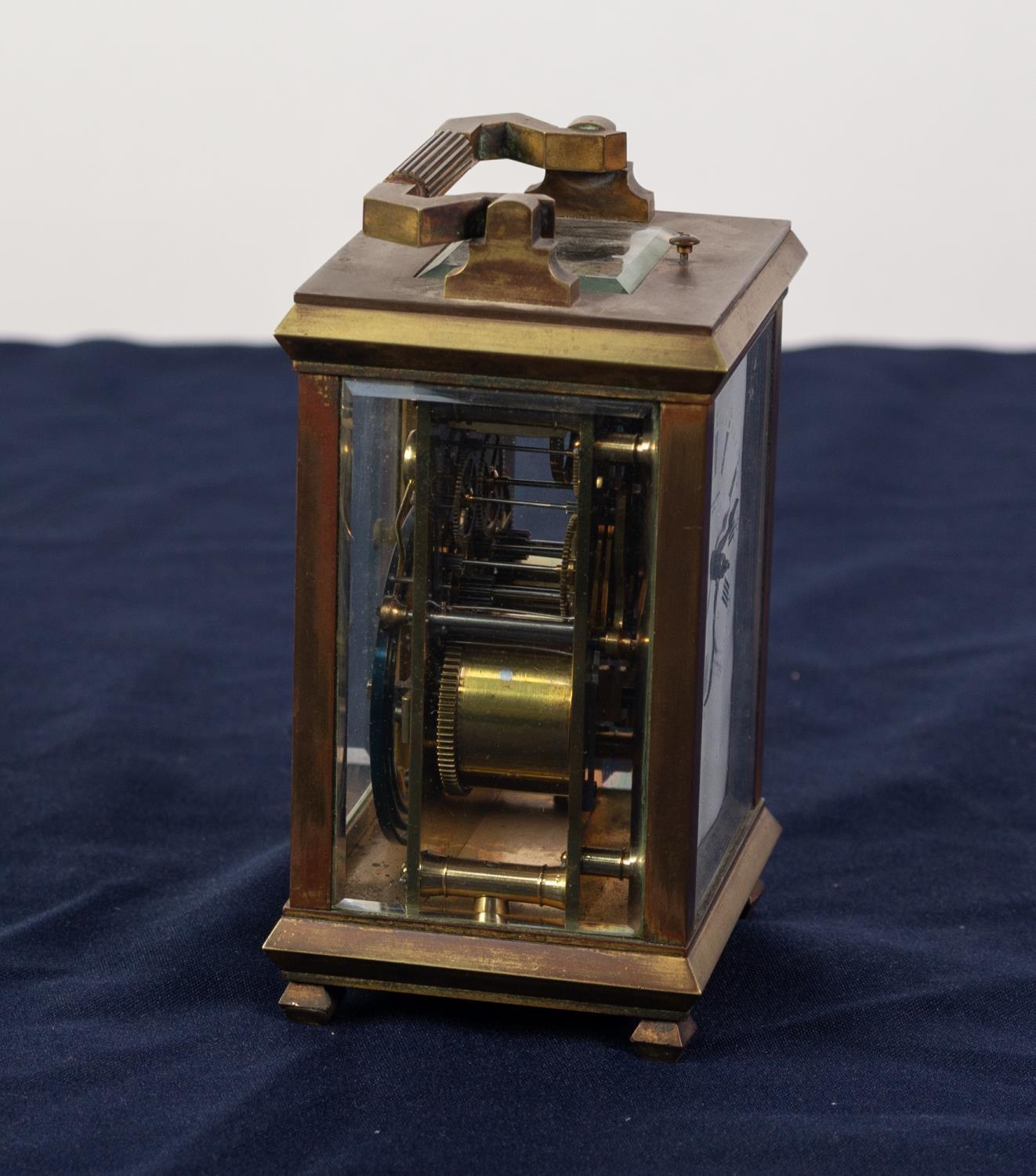 EARLY 1900s BRASS CASED CARRIAGE CLOCK, the repeater movement striking on a coiled gong, the white - Image 3 of 3