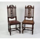 NEAR PAIR OF EARLY TWENTIETH CENTURY CAROLEAN STYLE CARVED OAK SINGLE DINING CHAIRS, each with