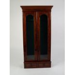 VICTORIAN AND LATER FIGURED MAHOGANY WALL MOUNTED GUN CABINET, the later oblong top and cornice