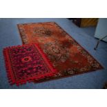 BELGIUM MACHINE WOVEN TAPESTRY SMALL CARPET OF PERSIAN STYLE, with two large oval floral