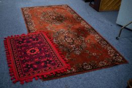 BELGIUM MACHINE WOVEN TAPESTRY SMALL CARPET OF PERSIAN STYLE, with two large oval floral