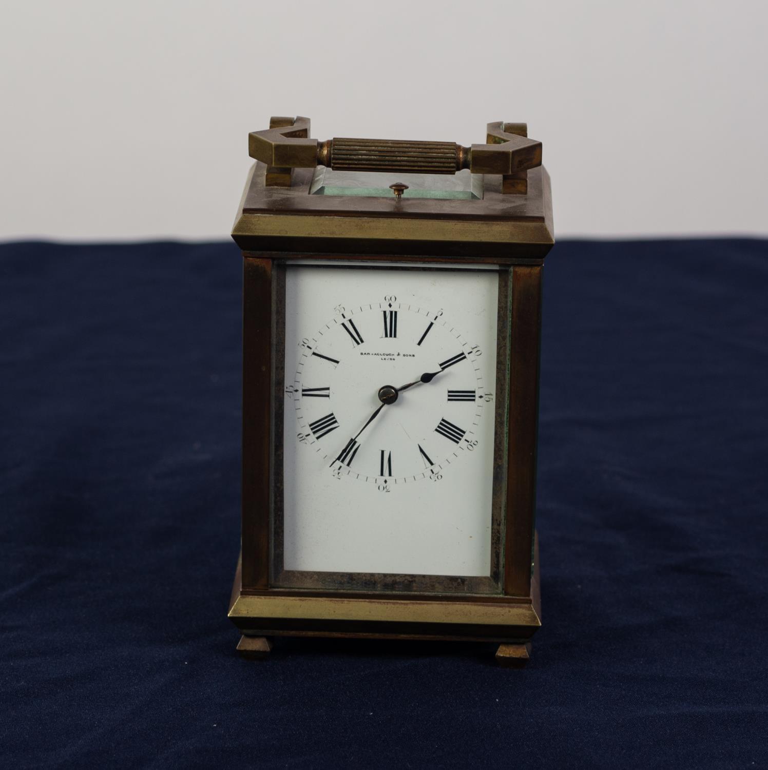 EARLY 1900s BRASS CASED CARRIAGE CLOCK, the repeater movement striking on a coiled gong, the white