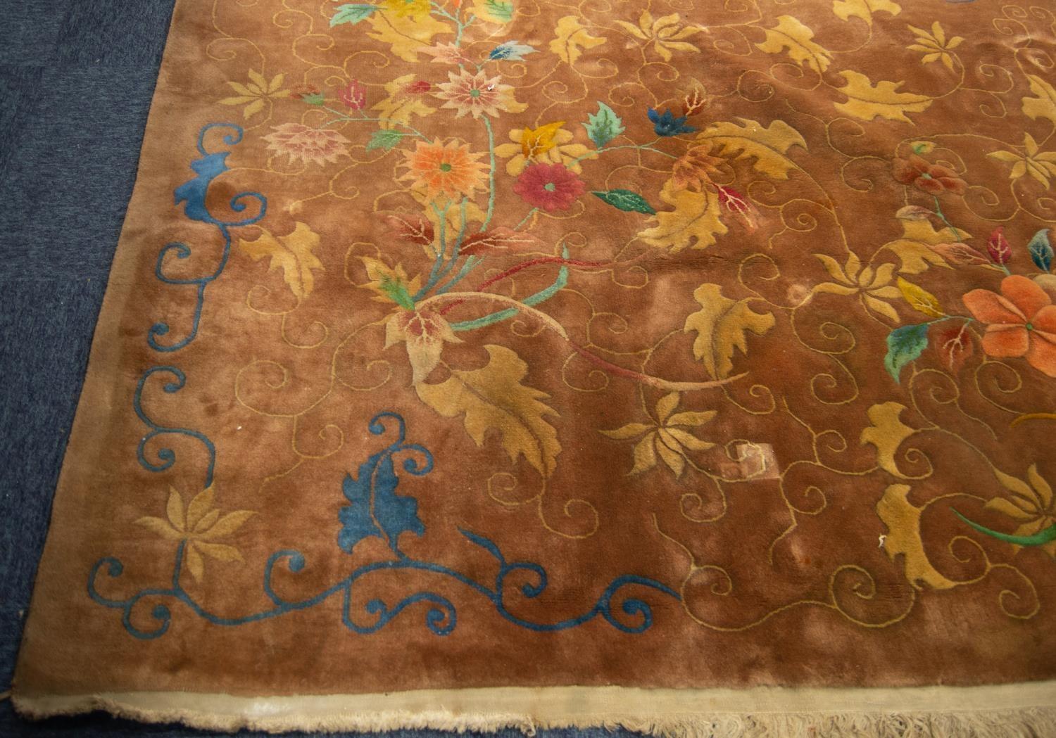 LARGE AND HEAVY QUALITY WASHED CHINESE CARPET with light brown field, having pattern of fine line - Image 2 of 3