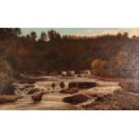 BRITISH SCHOOL (Late 19th Century) OIL PAINTING ON CANVAS A river landscape with waterfalls Unsigned