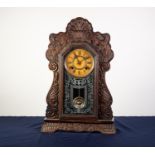 ANSONIA CLOCK CO., NEW YORK, USA, LATE 19th/EARLY 20th CENTURY SHELF CLOCK, with typical stained