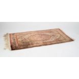 FINE QUALITY EASTERN SILK RUG WITH BLUE AND OFF-WHITE SHAPED OVAL LARGE CENTRE MEDALLION WITH