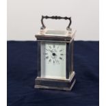 20th CENTURY FRENCH SILVER PLATED CASED CARRIAGE CLOCK, the dial inscribed 'L'Epee, Sainte