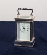 20th CENTURY FRENCH SILVER PLATED CASED CARRIAGE CLOCK, the dial inscribed 'L'Epee, Sainte