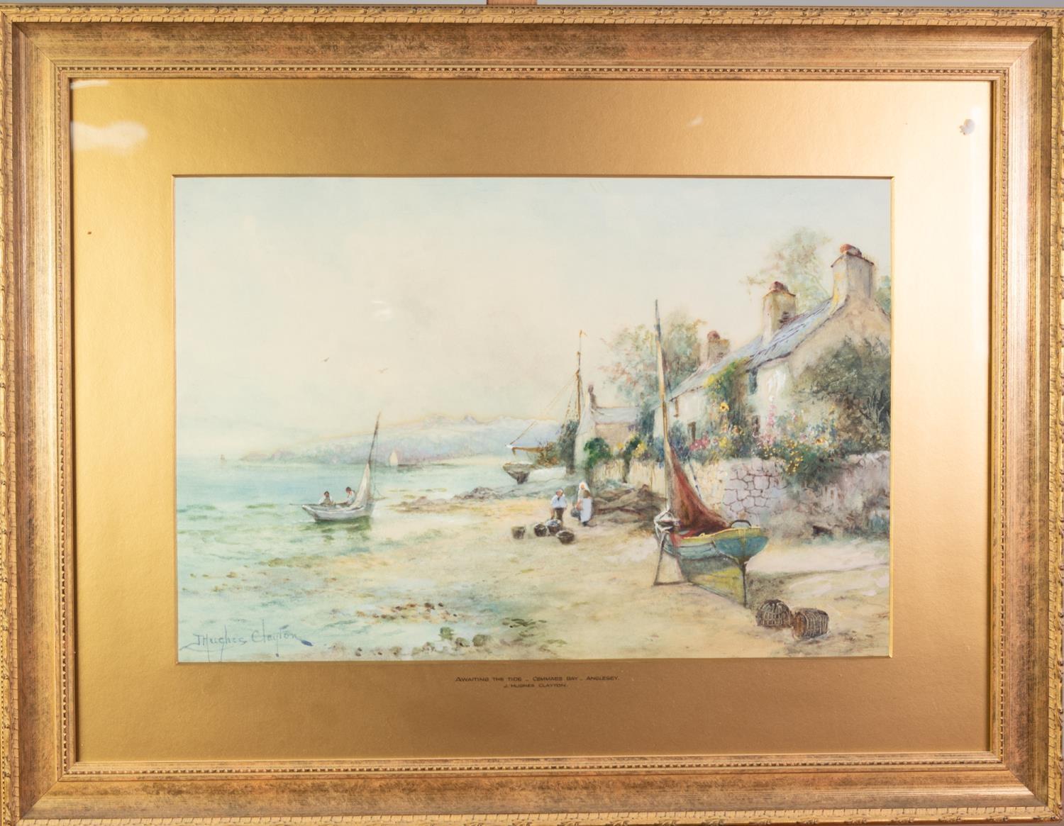 JOHN HUGHES CLAYTON (act. 1891 - 1929) WATERCOLOUR DRAWING 'Awaiting the Tide - Cemmaes Bay, - Image 2 of 2