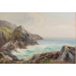 H WINGATE (early 20th Century) BODY COLOUR DRAWING Seascape off rocky coastline Signed lower left