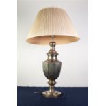 20th CENTURY ELECTROPLATE OCTAGONAL PEDESTAL VASE SHAPE TABLE LAMP, raised on knopped stem to a