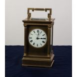 GOOD, LARGE EARLY 1900s BRASS CASED CARRIAGE CLOCK FORM MANTEL CLOCK, striking on a coiled gong, the