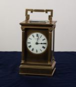 GOOD, LARGE EARLY 1900s BRASS CASED CARRIAGE CLOCK FORM MANTEL CLOCK, striking on a coiled gong, the