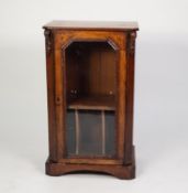 VICTORIAN MARQUETRY INLAID AND FIGURED WALNUT MUSIC CABINET, the oblong top with canted corners, set