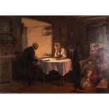 ALEXANDER ROSELL (1859 - 1922) OIL PAINTING ON CANVAS An interior with a man and woman seated at a