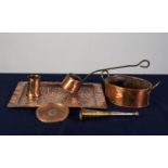 ARTS AND CRAFTS PLANISHED COPPER OBLONG SHALLOW TRAY, 16? x 12? (40.6cm x 30.5cm), together with a