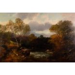 JOHN LEIGHTON (1822 - 1912) OIL PAINTING ON RE-LINED CANVAS River landscape with fishermen Signed