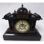 VICTORIAN BLACK SLATE MANTLE CLOCK, the 4 ½? two part Roman dial with visible brocot escapement to