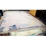 EARLY 20th CENTURY LARGE CHINESE CARPET, plain mauve field with multi-coloured pagoda and