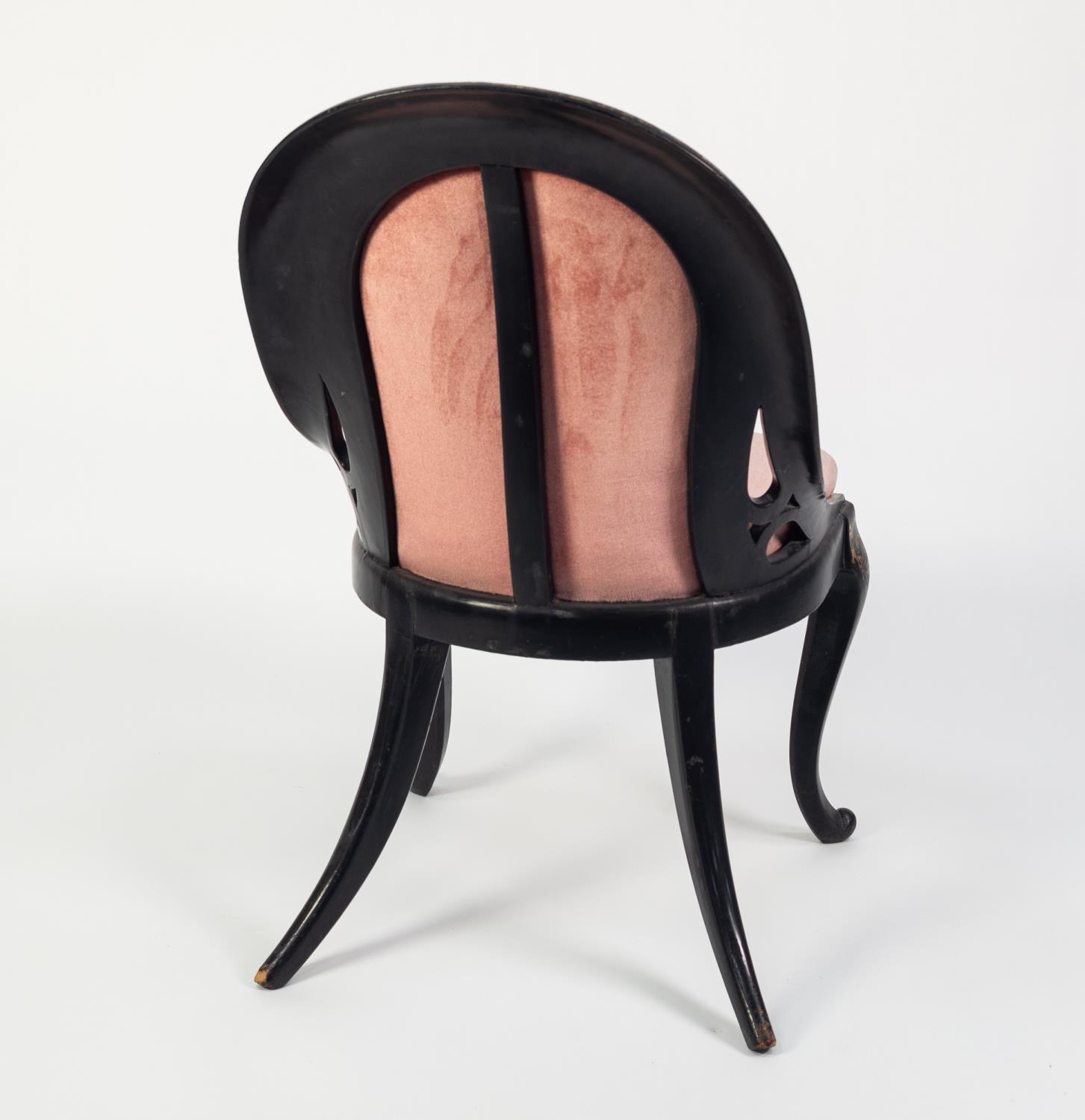 VICTORIAN BLACK LACQUERED, GILT PAINTED AND MOTHER OF PEARL INLAID SPOON BACK OCCASIONAL CHAIR, - Image 2 of 2