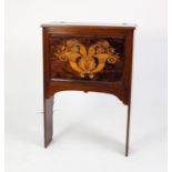 EARLY TWENTIETH CENTURY WALNUT AND PENWORK DECORATED MUSIC CABINET, the moulded, lift-up oblong