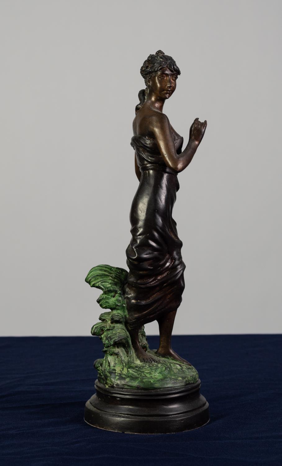 A TWENTIETH CENTURY PATINATED AND COLD PAINTED BRONZE FEMALE FIGURE on combined circular base, - Image 2 of 2