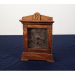 SMALL, EARLY 20th CENTURY, ARTS & CRAFTS DESIGN INLAID OAK MANTEL ALARM CLOCK with 8 days spring