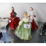 THREE ROYAL DOULTON FIGURINES, 'THE ERMINE COAT' 'FAIR LADY', AND 'BLITHE MORNING' (3)