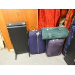 CORBY 7000 ELECTRICAL TROUSER PRESS, ?THERM CURVE?; 3 CANVAS SUITCASES AND A CANVAS SUIT HOLDER (5)