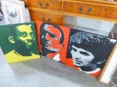 J. BOULT (MODERN) OIL PAINTING ON CANVAS George Best and Eric Cantona Signed 19 ¾? x 31 ½? AND