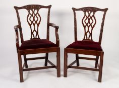 SET OF SIX (4 + 2) VICTORIAN MAHOGANY CHIPPENDALE REVIVAL DINING CHAIRS in addition to TWO