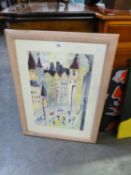 UNATTRIBUTED (MODERN) WATERCOLOUR DRAWING Continental town scene with buildings and figures with