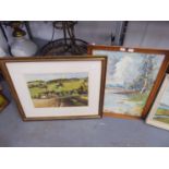 FOUR OIL PAINTINGS B. THORNTON Landscape with church in the distance THREE UNATTRIBUTED Crofter?s