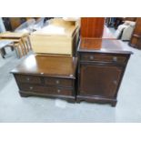 GEORGIAN STYLE LINE INLAID MAHOGANY SMALL CUPBOARD, WITH ONE DRAWER OVER A SINGLE DOOR, ON OGEE