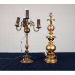 DUTCH STYLE GILT METAL FOUR LIGHT TABLE LAMP with three S scroll branches, slender baluster column