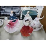 FOUR ROYAL DOULTON PEGGY DAVIES DESIGN CRINOLINE FIGURES AND ANOTHER (5)