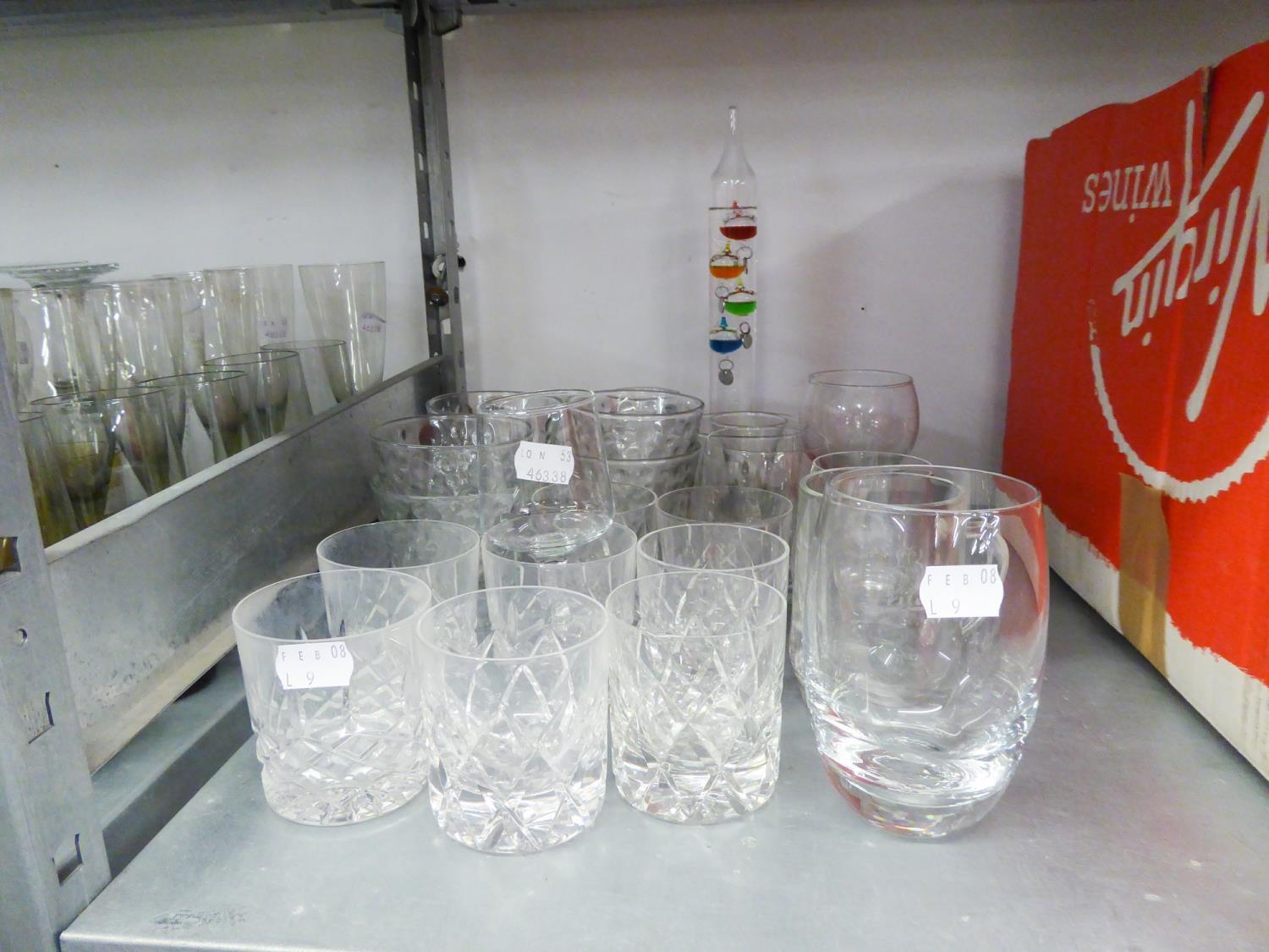 A HEAVY CUT GLASS BOAT SHAPED FRUIT BOWL, VARIOUS STEM WINE GLASSES AND A QUANTITY OF OTHER - Image 2 of 2