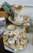 LATE VICTORIAN TOILET JUG AND BOWL SET WITH NINE MATCHING PIECES AND THE TRAY, unmarked, (12) five