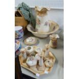 LATE VICTORIAN TOILET JUG AND BOWL SET WITH NINE MATCHING PIECES AND THE TRAY, unmarked, (12) five