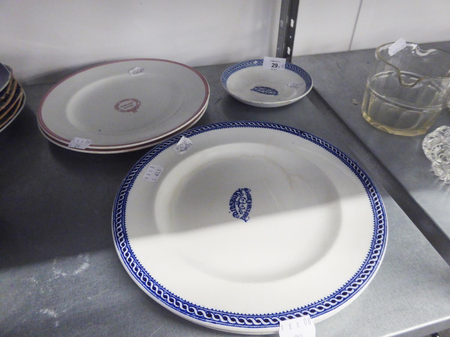 PAIR OF ?DIDSBURY PARISH CHURCH? POTTERY DINNER PLATES, blue printed with slender border, 10 ¼? (