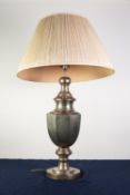 20th CENTURY ELECTROPLATE OCTAGONAL PEDESTAL VASE SHAPE TABLE LAMP, raised on knopped stem to a