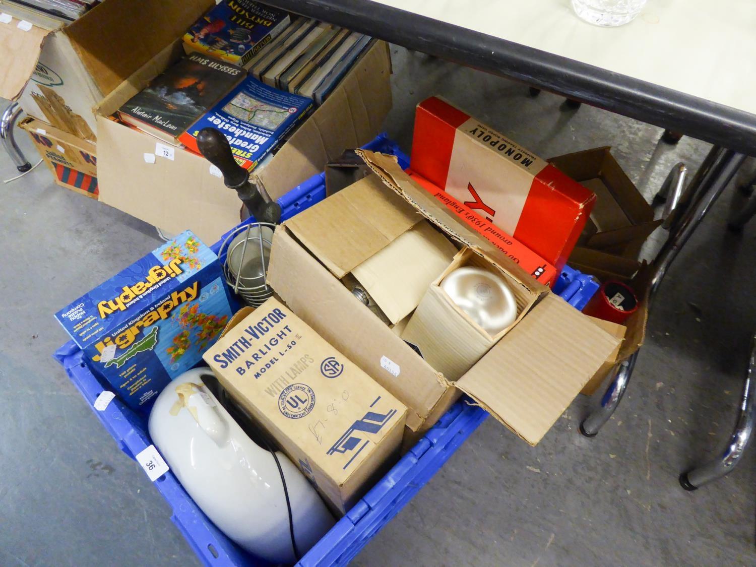 MIXED LOT - TO INCLUDE VARIOUS BOARD GAMES, POLAROID CAMERA, TWO SETS OF BATHROOM SCALES, LARGE