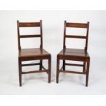 PAIR OF NINETEENTH CENTURY COUNTRY OAK AND ELM BAR BACK SINGLE DINING CHAIRS, each with moulded back