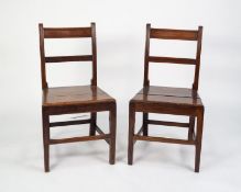 PAIR OF NINETEENTH CENTURY COUNTRY OAK AND ELM BAR BACK SINGLE DINING CHAIRS, each with moulded back