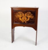 EARLY TWENTIETH CENTURY WALNUT AND PENWORK DECORATED MUSIC CABINET, the moulded, lift-up oblong