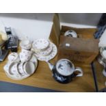 ROYAL ALBERT ?NIGHT AND DAY? TEAPOT, together with SIX MATCHING COFFEE CUPS, SAUCERS, CREAM JUG