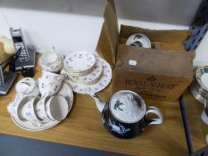 ROYAL ALBERT ?NIGHT AND DAY? TEAPOT, together with SIX MATCHING COFFEE CUPS, SAUCERS, CREAM JUG