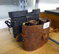 A PAIR OF VINTAGE PRISM BINOCULARS, IN LEATHER CASE, A PAIR OF 8 x 30 BOOTS BINOCULARS, IN CASE