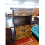 A LAURA ASHLEY 'GARRET' DARKWOOD BEDSIDE CUPBOARD,  HAVING TWO DRAWERS AND OPEN CENTRAL SECTION,