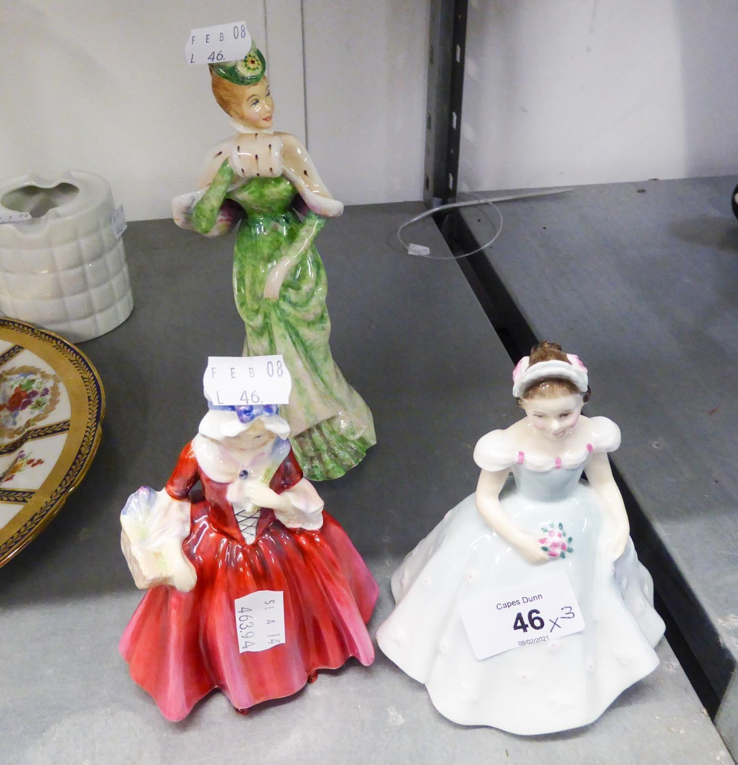 TWO SMALL ROYAL DOULTON FIGURINES, 'BRIDESMAID', 'LAVINA' AND A 'PASTAREL' FIGURINE (3)